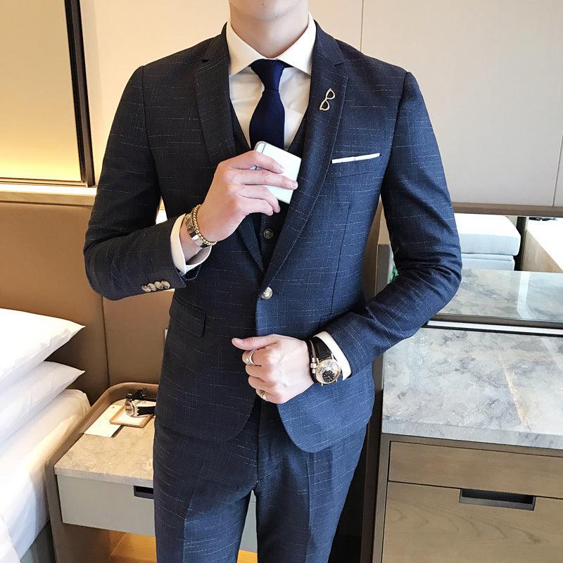 Slim men's single button three-piece suit