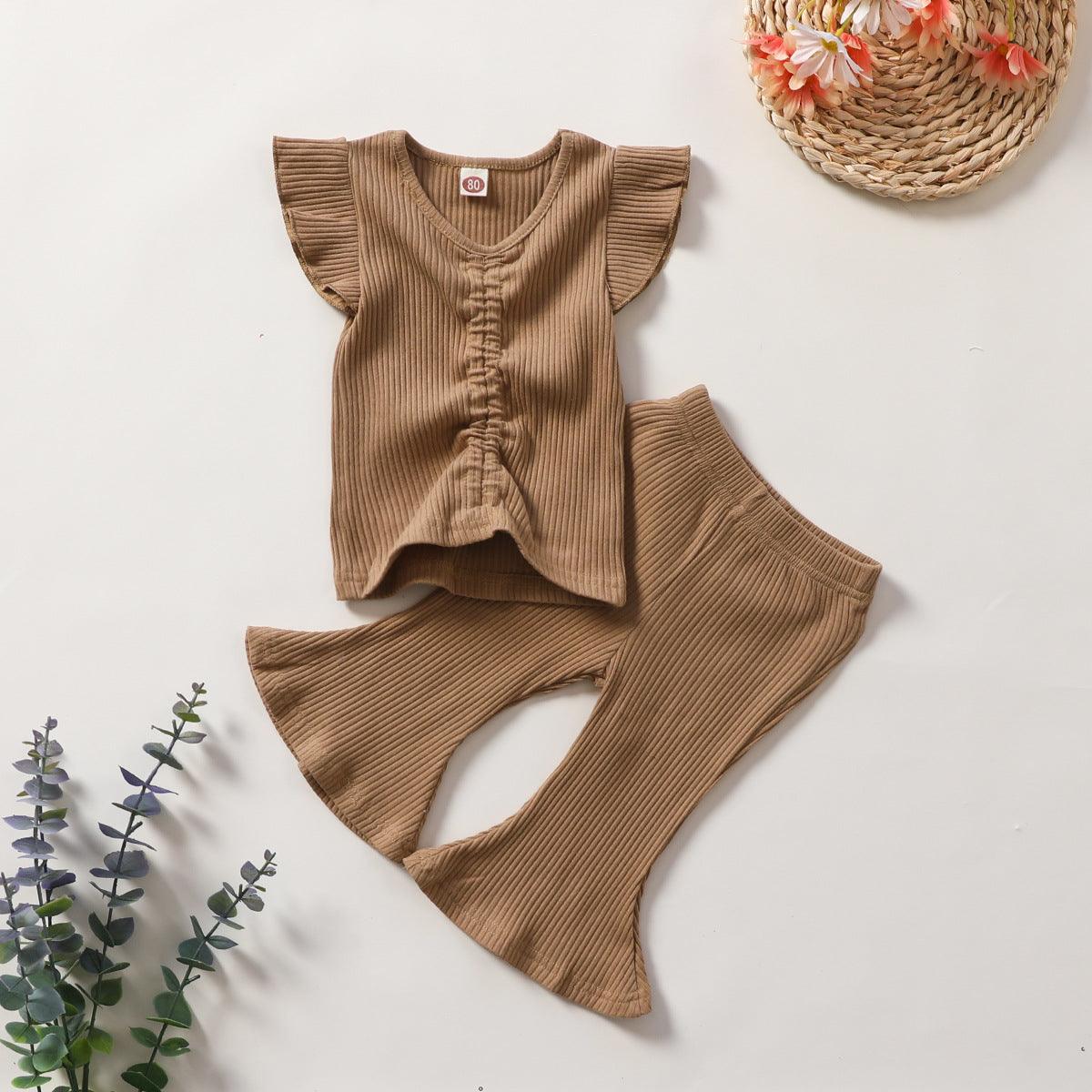 Flying Sleeve Cotton Girl Suit