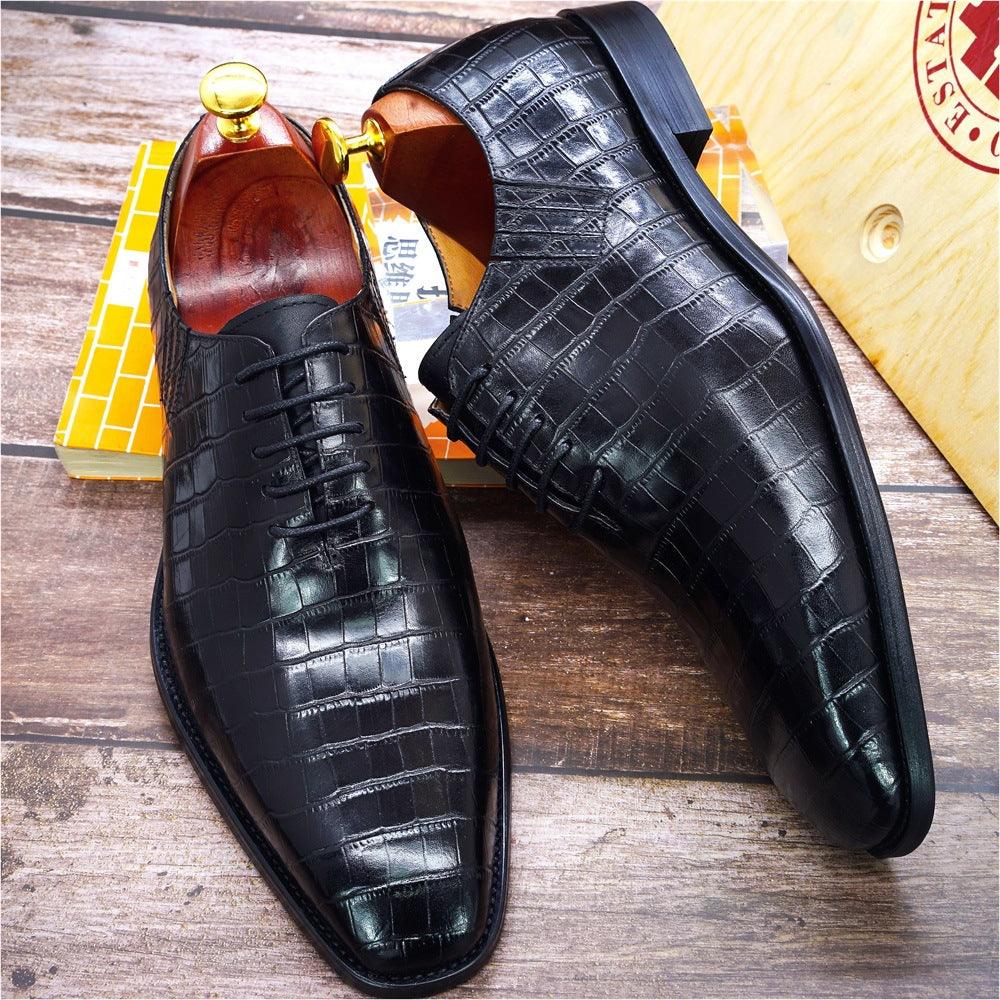 Embossed Fish Pattern Leather Formal Business Shoes