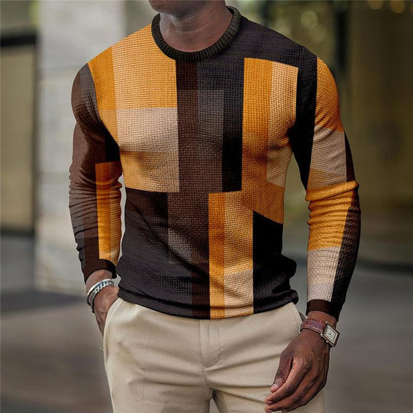 Men's Diamond Plaid Printed Long-sleeved Shirt Thin Sweater