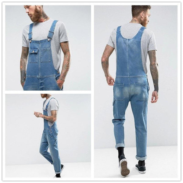 Fashion Denim Suspender Pants Slim Fit Slimming Men