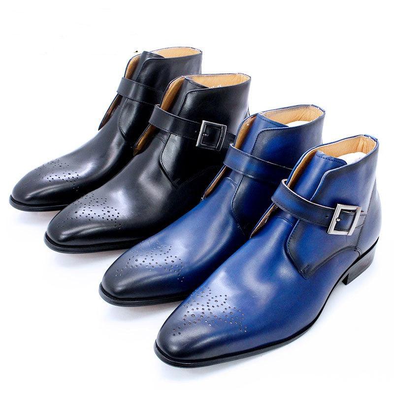 Fashion Casual Short Pointed Toe Trend Low Top Men's Boots Leather