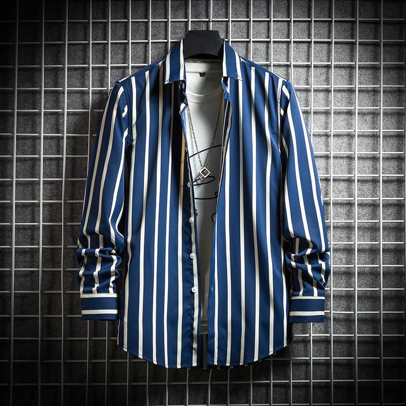 Korean Style Slim Long-sleeved Shirt Trend Clothing Plus Size Men's Clothing