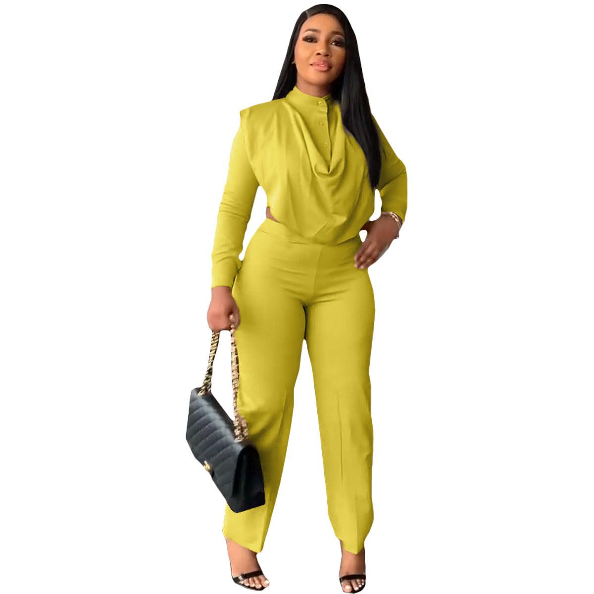 Women's Fashion Solid Color Long Sleeve Pants Set