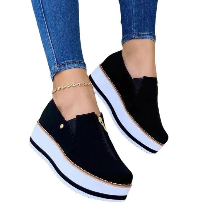 Zipper Flat Shoes Slip On Platform Loafers Women
