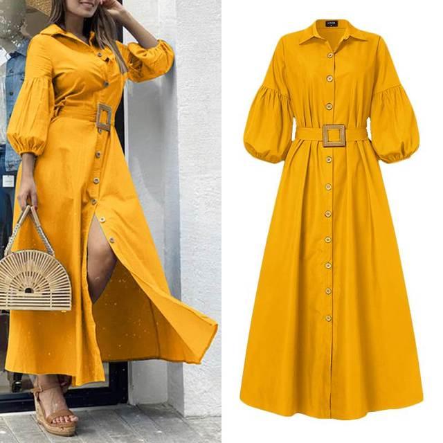 Elegant Office Ladies Dress Women Long Dresses 2021  Ladys Puff Sleeve