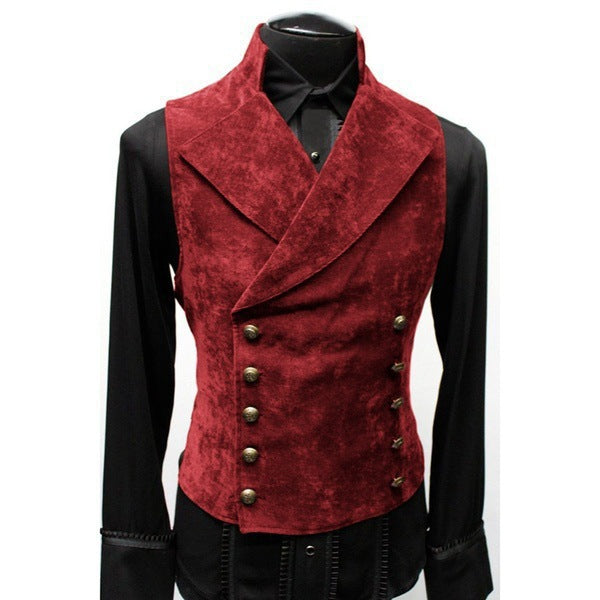 Suit Stand Collar Suede Double Breasted Vest