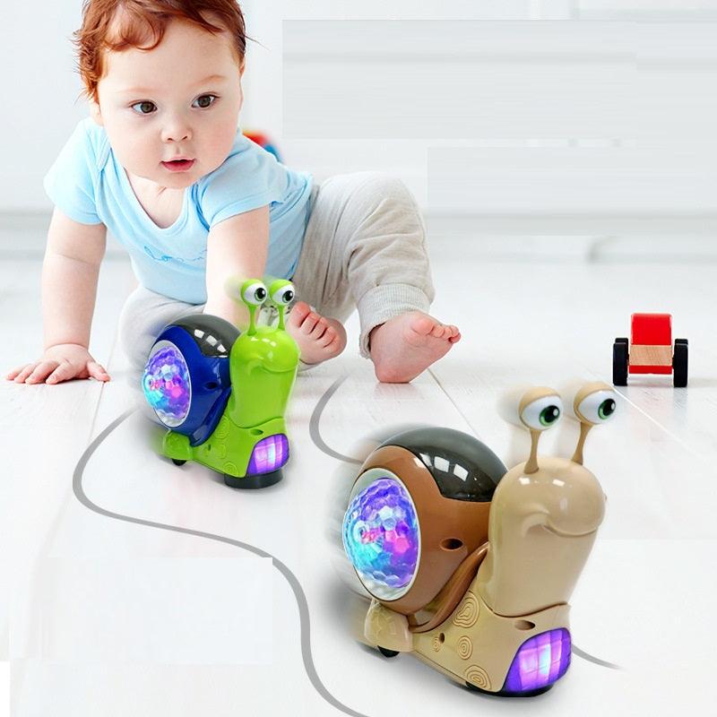 Nod Small Snail Electric Universal Swing Light Music Projection  Children Cartoon Toy Car