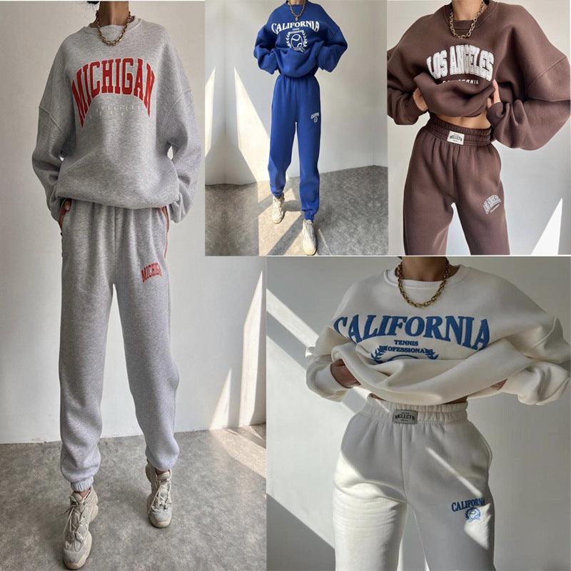 Women's Casual Printed Letter Sweater Sports Suit
