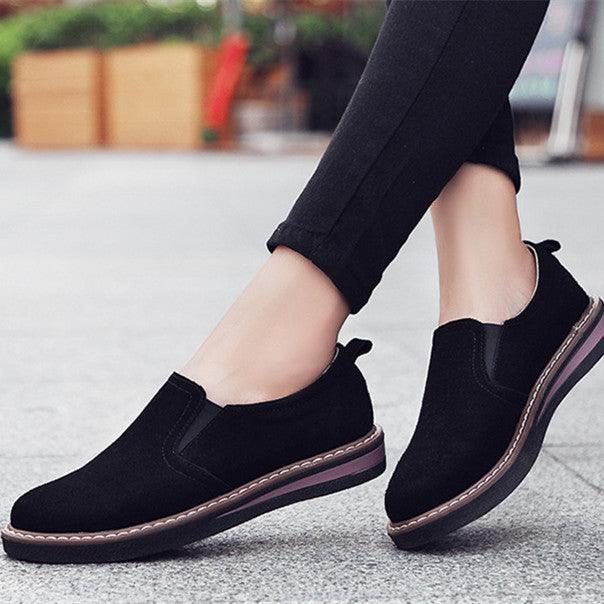 British Style Leather Shoes Women's Flat Bottom Pumps One Pedal Loafer
