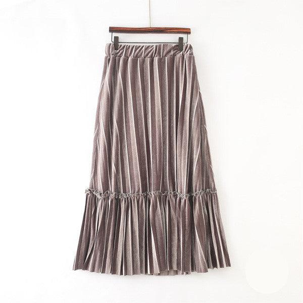 Elastic Gold Velvet Temperament A-line Long Skirt