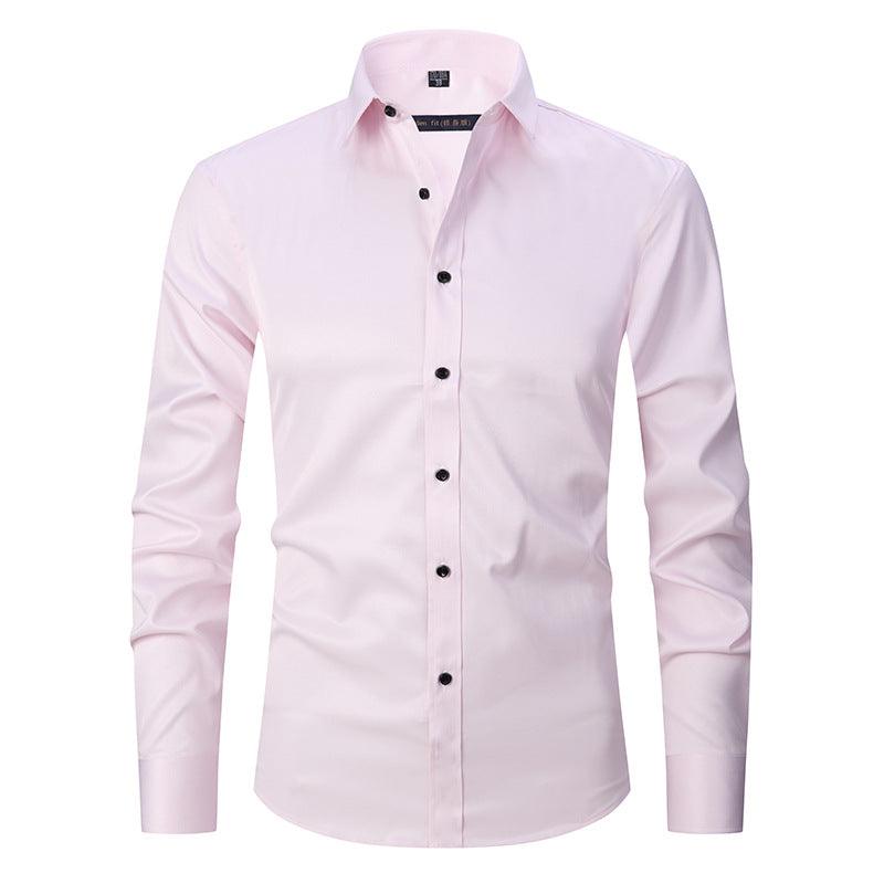 Men's Long-sleeved Fashion Shirt Top Slim Solid Color Stretch Shirt