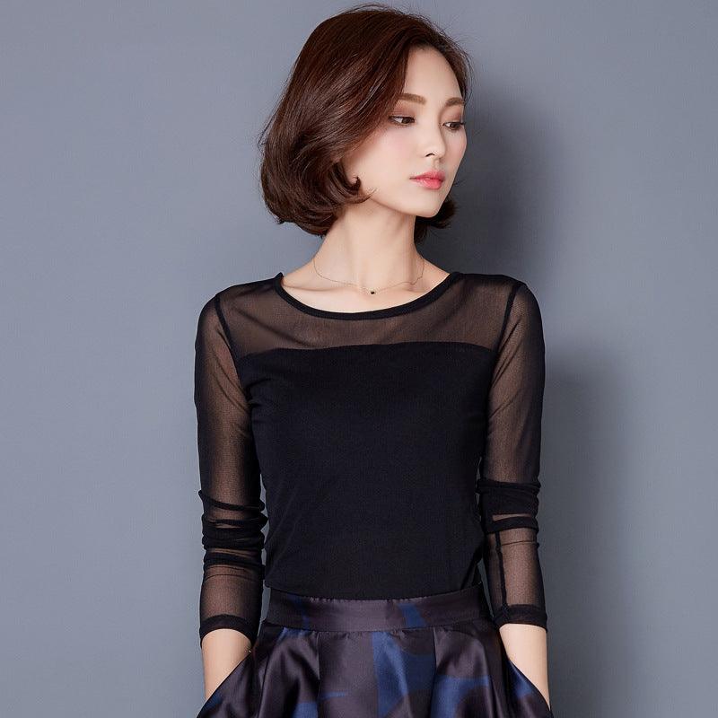 Ladies High Collar Thin Mesh Bottoming Shirt