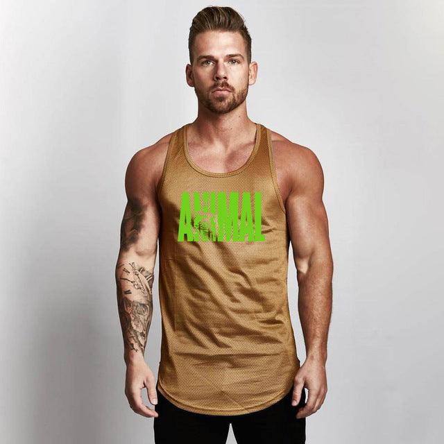 Fitness Men Shirt Slim Fit Vests Mesh Singlets Muscle Tops