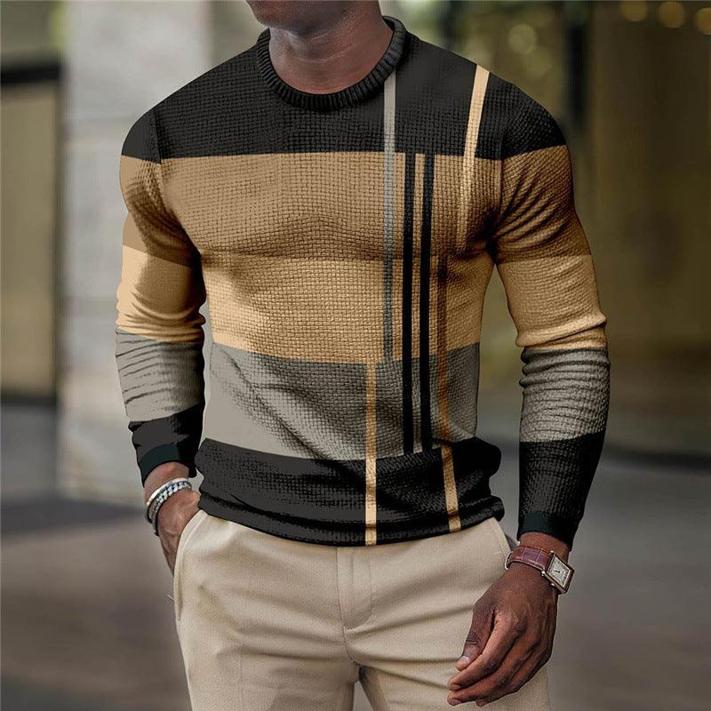 Men's Diamond Plaid Printed Long-sleeved Shirt Thin Sweater