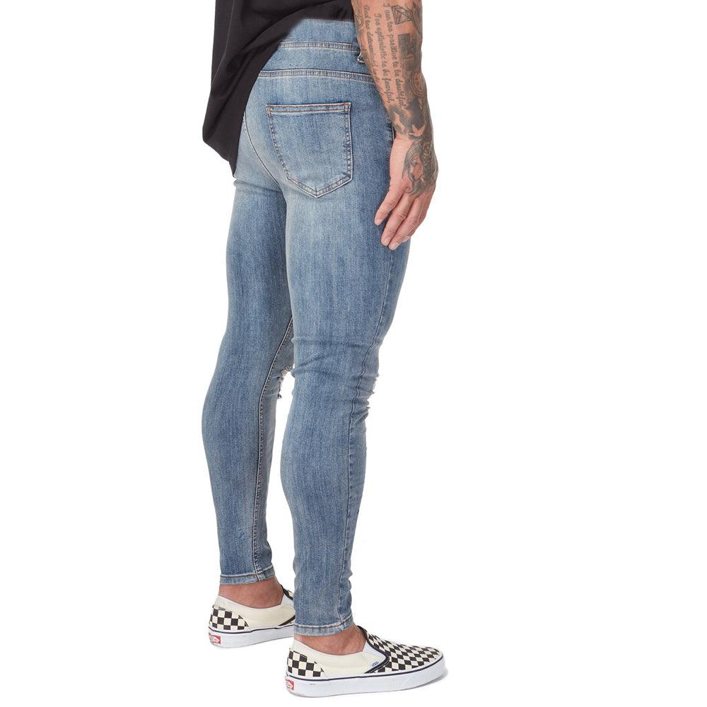 Skinny Stretch Men Washed Ripped Biker Jeans