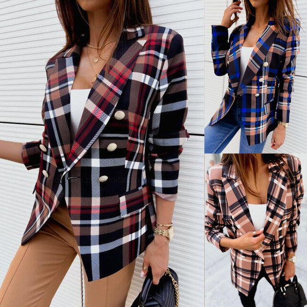 New Style Long Sleeve Double Breasted Fashionable Printed Coat Women