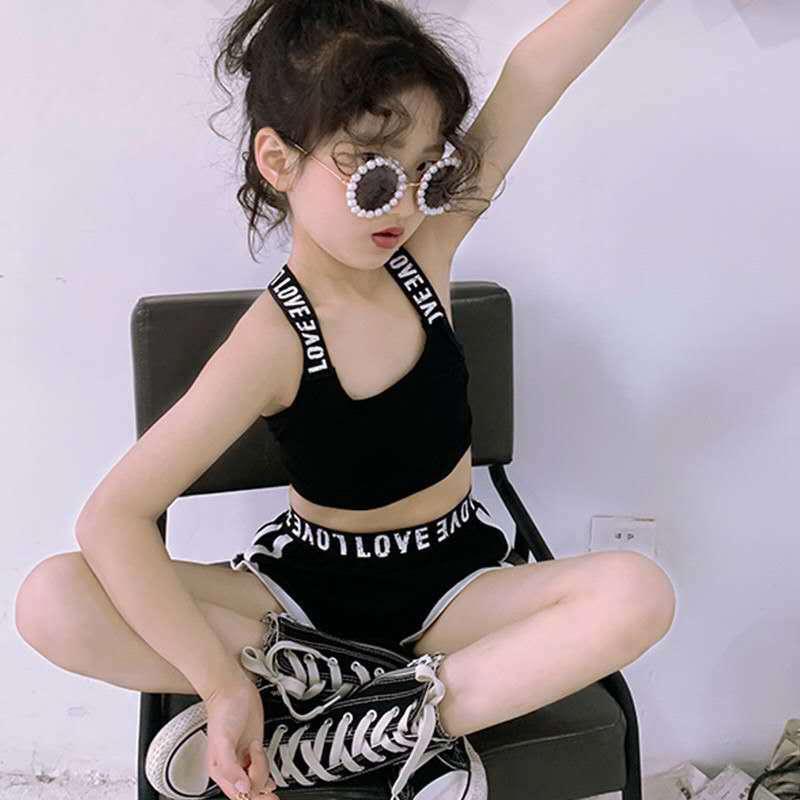 Children's Umbilical Crop Top Webbing Shorts Sports Korean Two-piece Suit