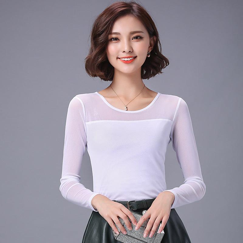 Ladies High Collar Thin Mesh Bottoming Shirt