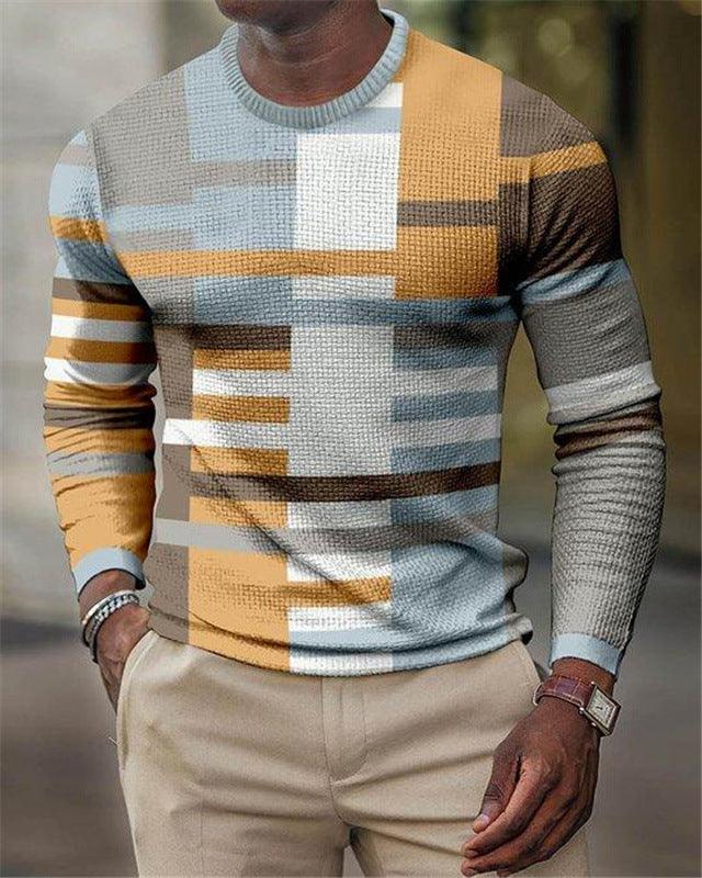 Men's Diamond Plaid Printed Long-sleeved Shirt Thin Sweater