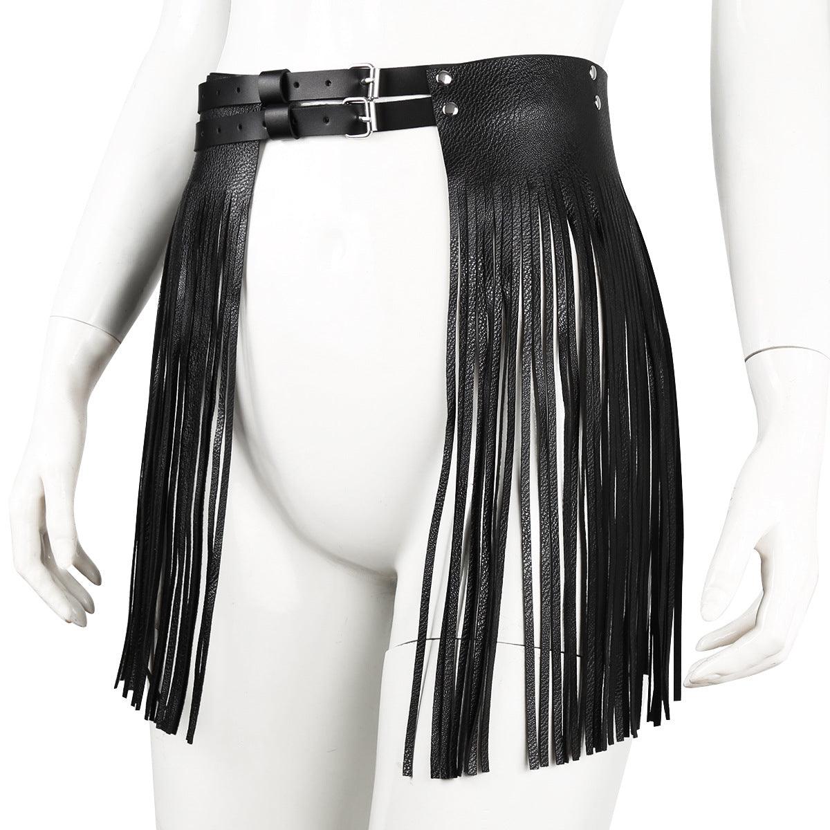 Women's Fashion Simple Tassel Harness Skirt Belt Set