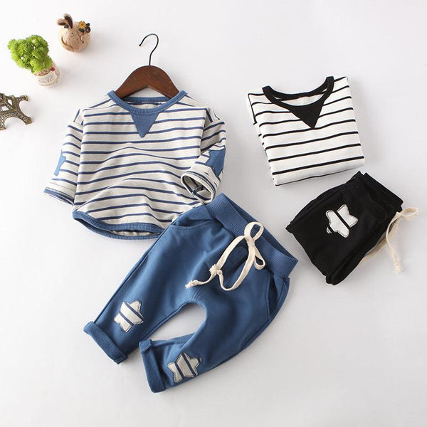 Children's Striped Suit Five-star Embroidery Trend Baby Cotton Suit