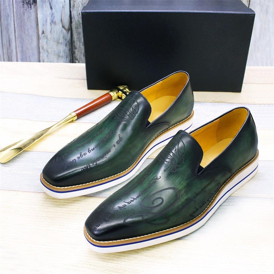 Men's Leather Shoes Casual Green Fashionable And Comfortable