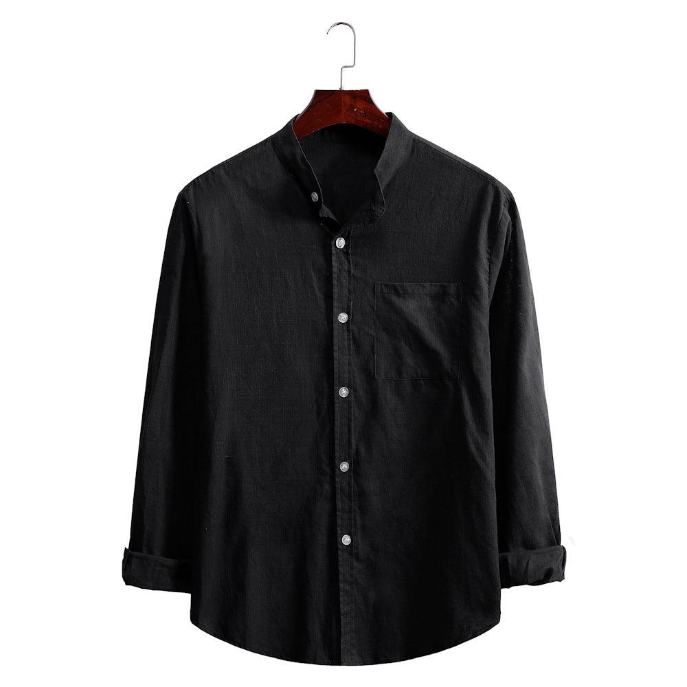 Men's Stand-collar Cotton Linen Long-sleeved Shirt
