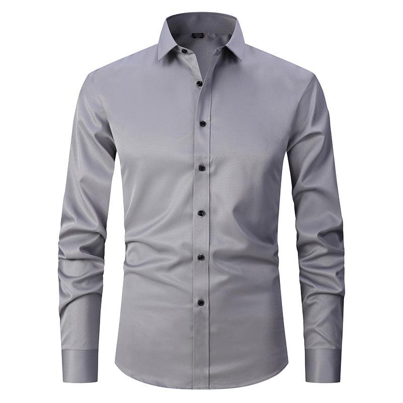 Men's Long-sleeved Fashion Shirt Top Slim Solid Color Stretch Shirt