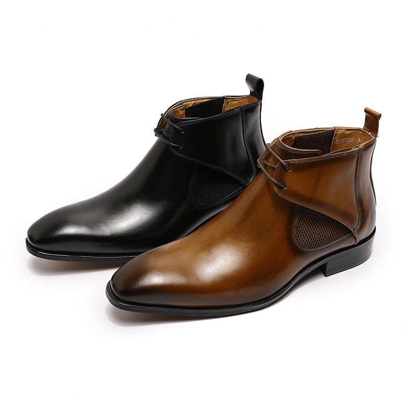 Leather Breathable Martin Boots Men's High-top British Style