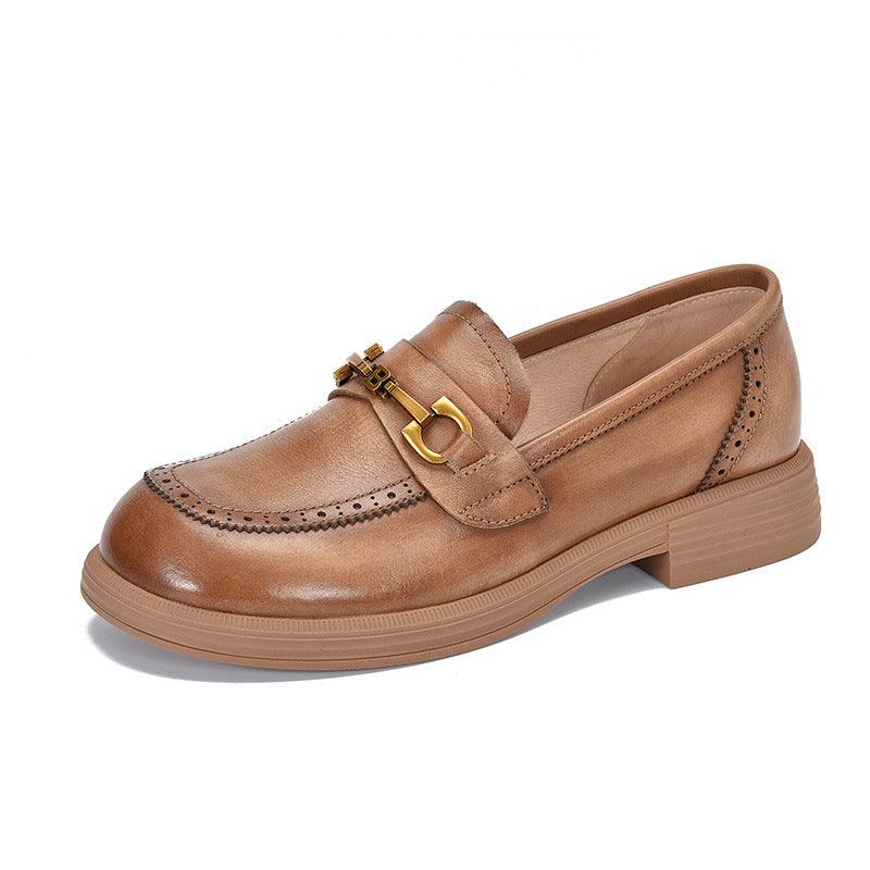 Women's Leather Shoes Metal Buckle Loafers