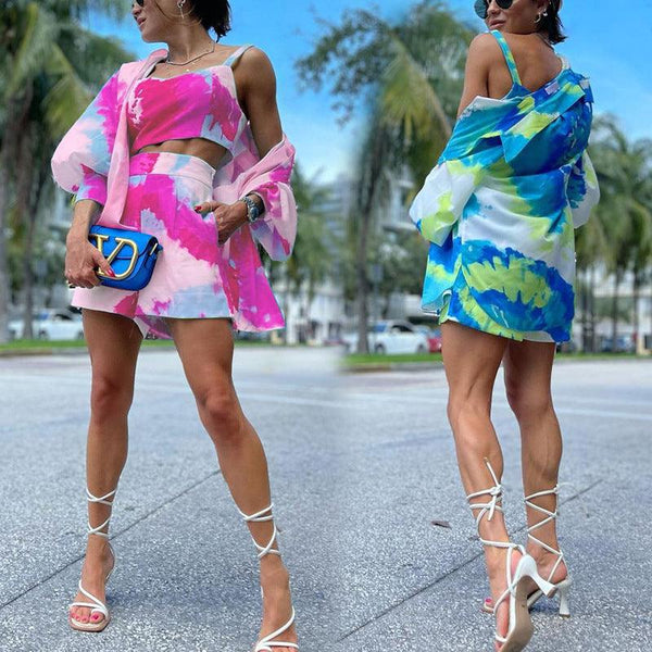 Women's Casual Color Tie-dye Printed Three-piece Set