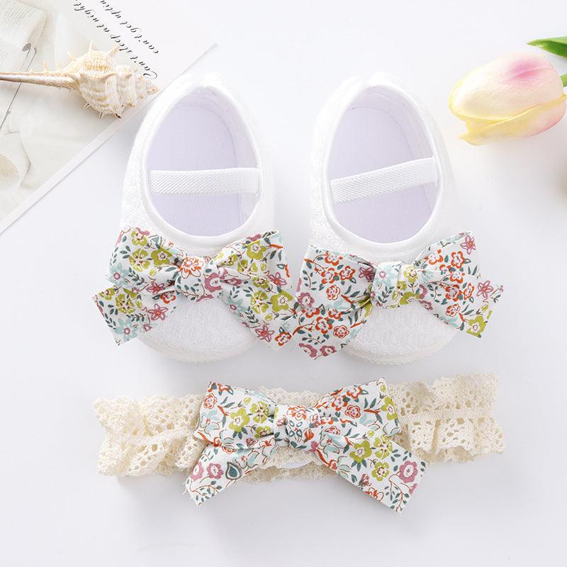 Newborn Baby 0-6-9 Months Soft Sole Toddler Shoes Hair Band Set