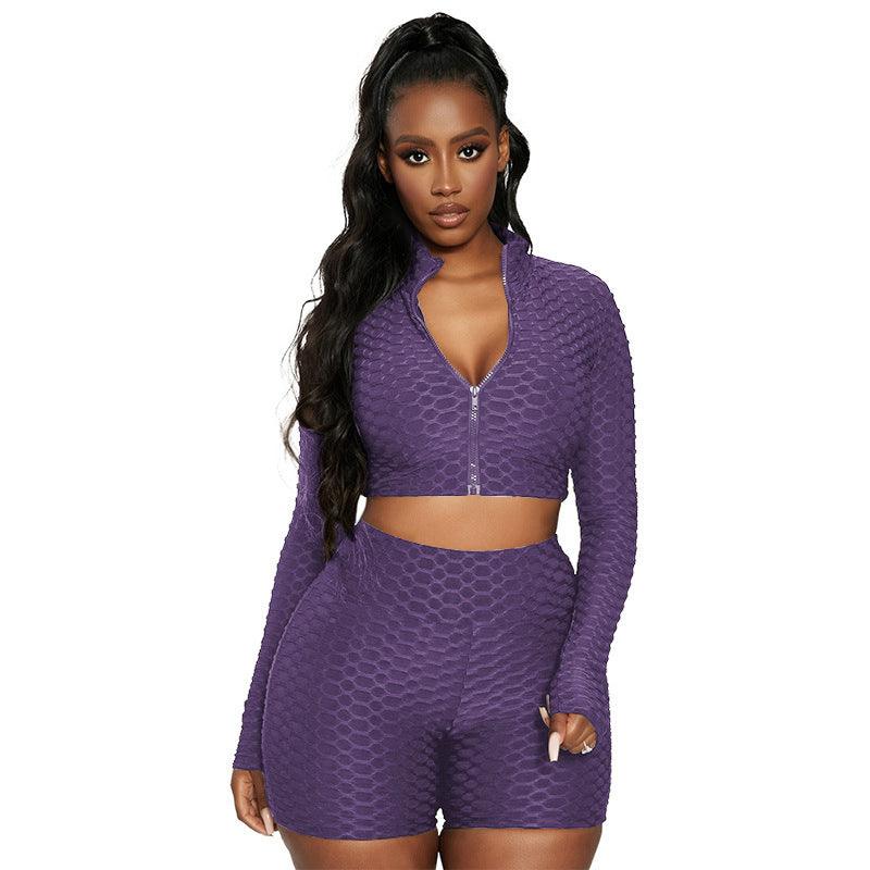 Women's Fashion Casual Solid Color Pineapple Grid Sports Suit