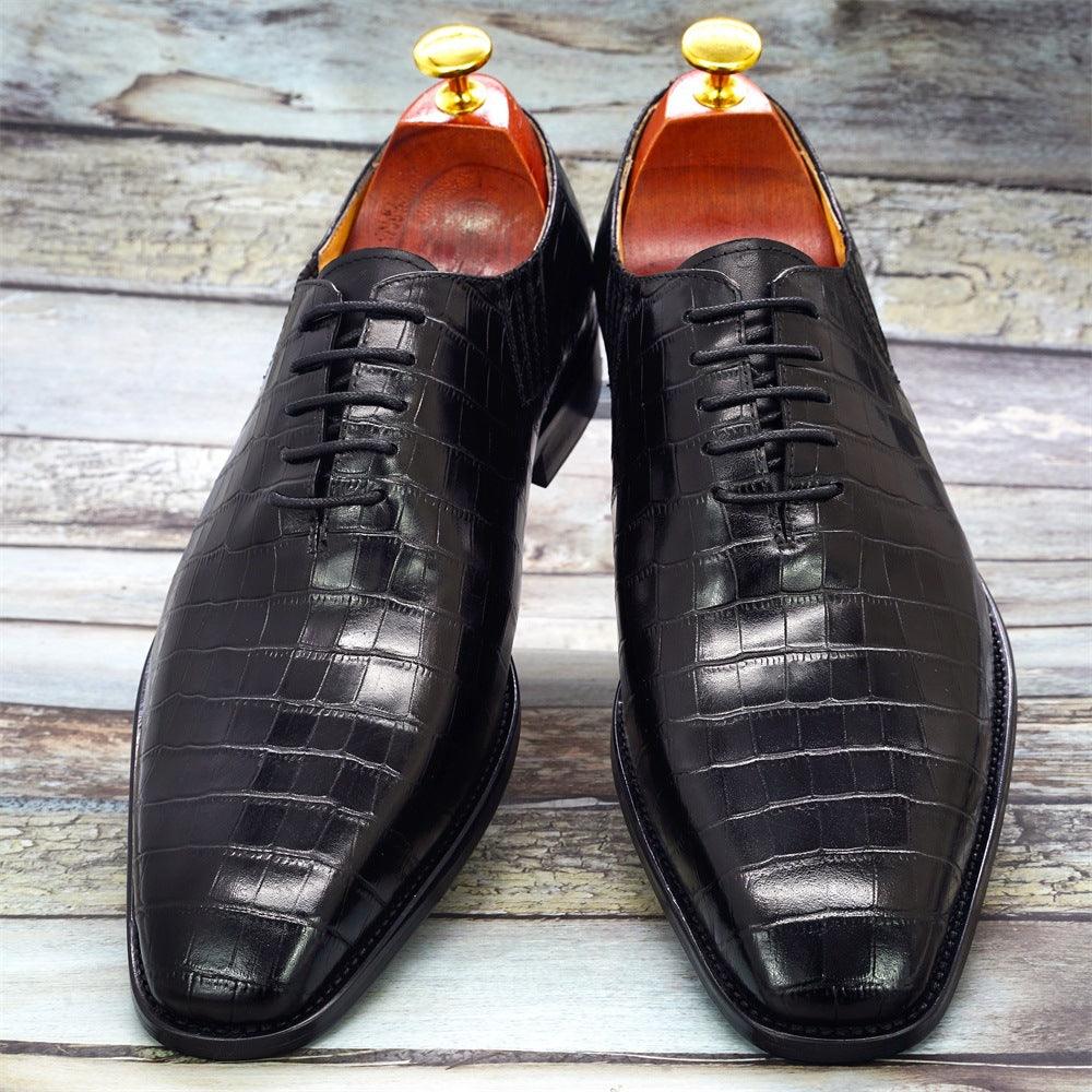 Embossed Fish Pattern Leather Formal Business Shoes