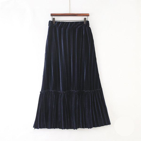 Elastic Gold Velvet Temperament A-line Long Skirt