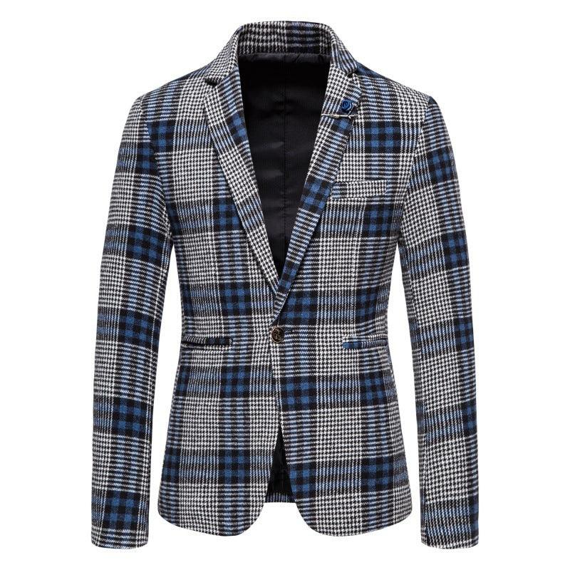 Men's Fashion Casual Slim Fit Plaid Suit Jacket