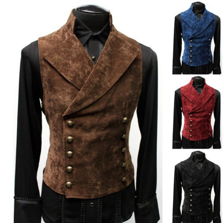 Suit Stand Collar Suede Double Breasted Vest