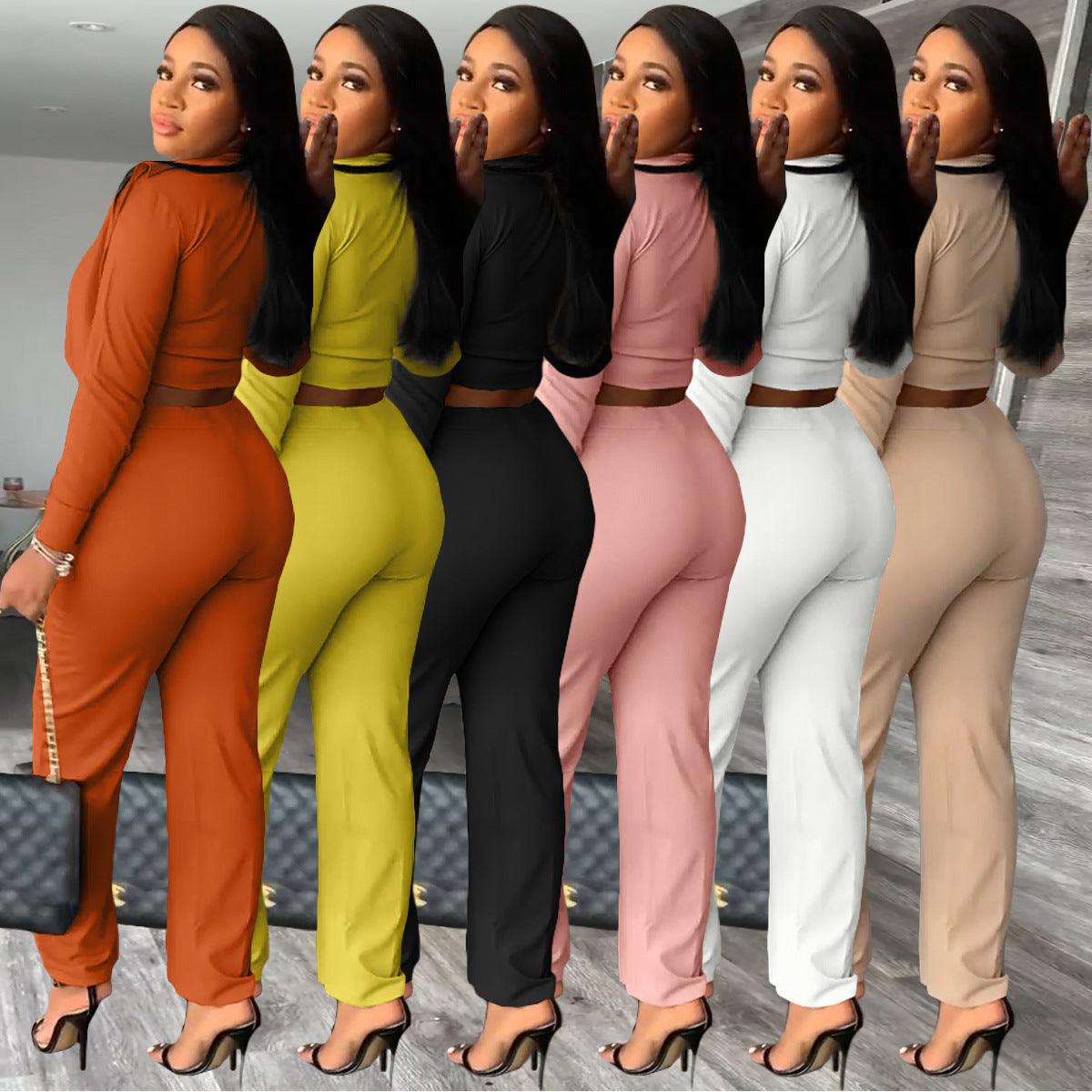 Women's Fashion Solid Color Long Sleeve Pants Set