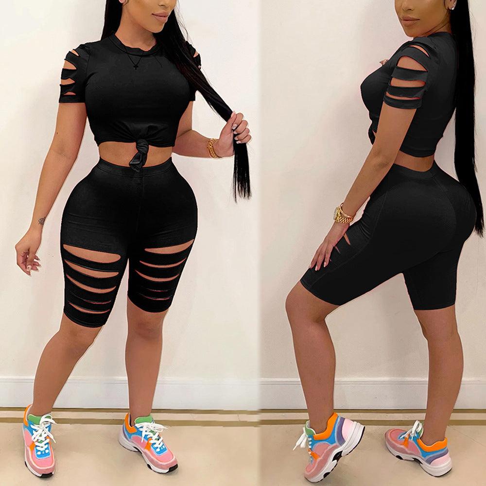 Fashion Casual Sports Suit Broken Hole Women Clothing
