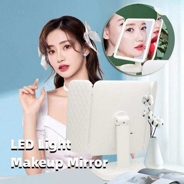 LED Light Makeup Mirror Magnifying Cosmetic 3 Fold Vanity Mirror 180 Rotation Adjustable Touch Dimmer Table Makeup Mirror
